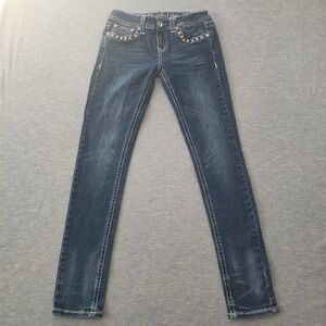 LA Idol USA Womens Dark Wash Rhinestone Cross Embellished Skinny Jeans Size 5